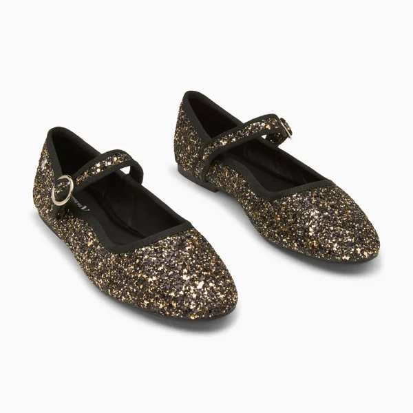 Vanessa Wu Ballerines Amelie à paillettes or et bride< Mocassins, Derbies, Ballerines