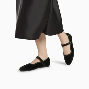 Vanessa Wu Ballerines Amelie en velours noir à bride< Mocassins, Derbies, Ballerines
