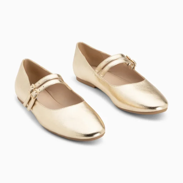 Vanessa Wu Ballerines Luce or à doubles brides< Mocassins, Derbies, Ballerines