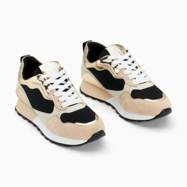 Vanessa Wu Baskets Bérénice noir et beige à semelle running< Baskets
