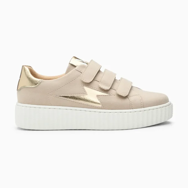 Vanessa Wu Baskets éclair Alison beige et or à scratchs< Baskets