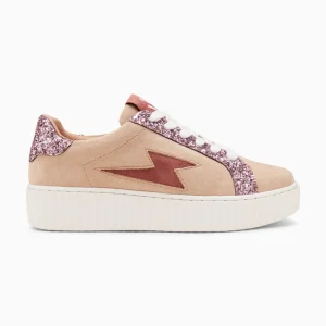 Vanessa Wu Baskets éclair Appoline beige et rose à lacets< Baskets