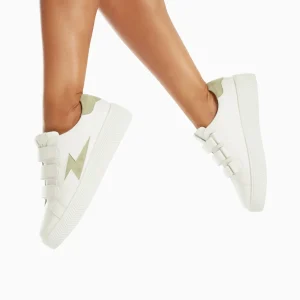 Vanessa Wu Baskets éclair Camelia blanc et vert amande à scratchs< Baskets