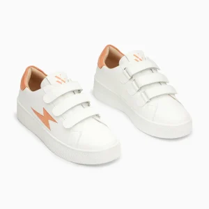 Vanessa Wu Baskets éclair Camelia blanc et orange à scratchs< Baskets