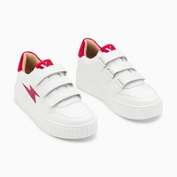 Vanessa Wu Baskets éclair Damia blanc et rouge à scratchs< Baskets