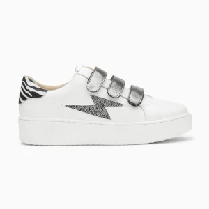 Vanessa Wu Baskets éclair Darine blanc et zèbre à scratchs anthracite< Baskets