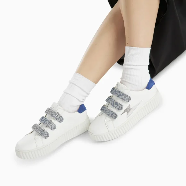 Vanessa Wu Baskets éclair Dorianne blanc et argent à scratchs léopard< Baskets