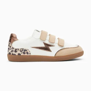 Vanessa Wu Baskets éclair Laurette blanc et beige à semelle rétro< Baskets
