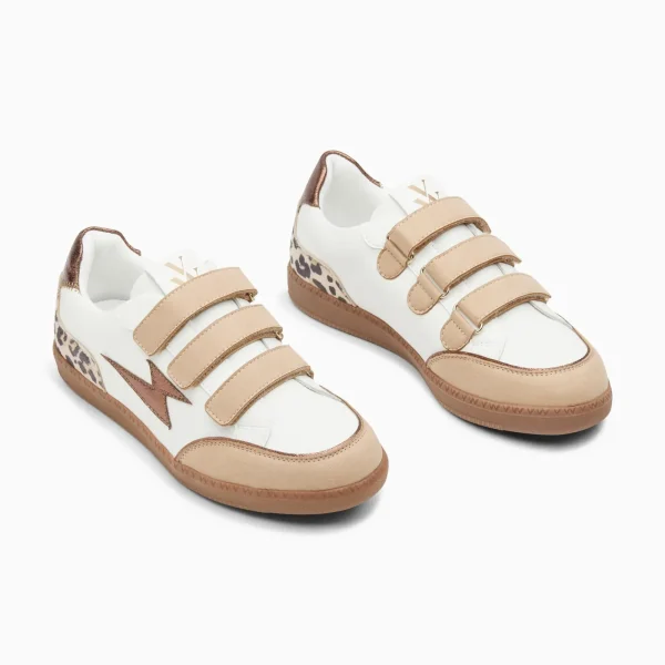 Vanessa Wu Baskets éclair Laurette blanc et beige à semelle rétro< Baskets