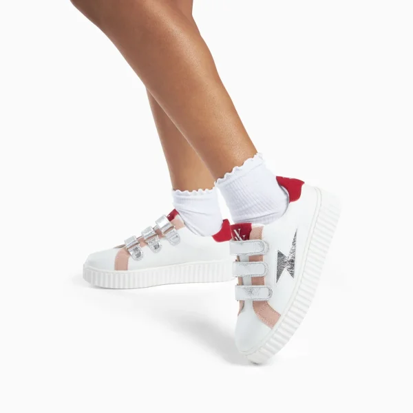 Vanessa Wu Baskets éclair Louie blanc et argent à scratchs< Baskets