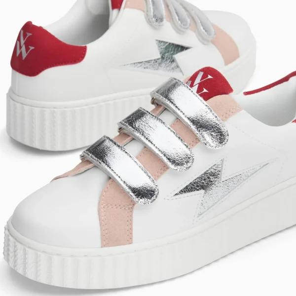 Vanessa Wu Baskets éclair Louie blanc et argent à scratchs< Baskets