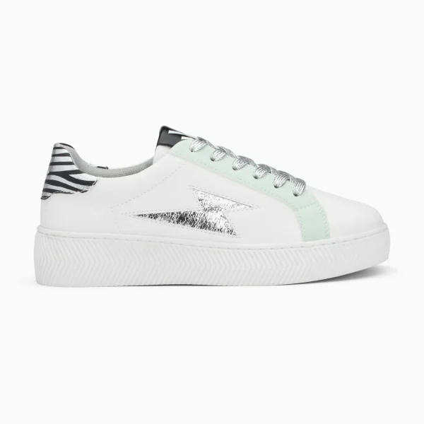 Vanessa Wu Baskets éclair Milie blanc et zèbre à lacets argent< Baskets