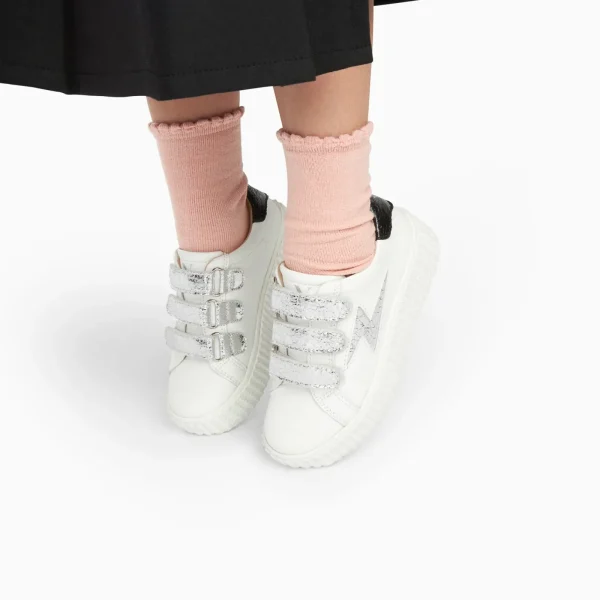 Vanessa Wu Baskets éclair Mini Marilou blanc et argent à scratchs<Enfant Baskets | Baskets Enfants