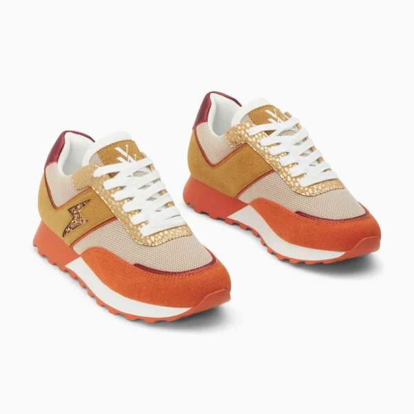 Vanessa Wu Baskets éclair Nicole beige et orange à semelle running< Baskets