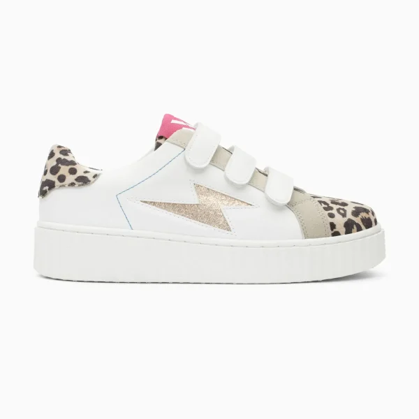 Vanessa Wu Baskets éclair Opaline blanc et léopard à scratchs< Baskets