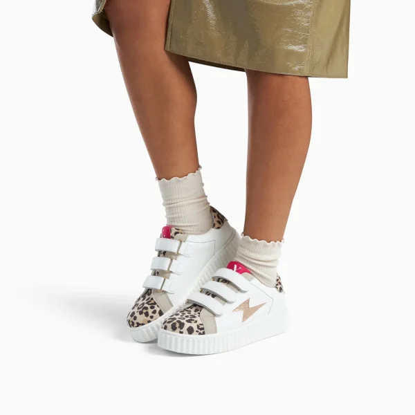 Vanessa Wu Baskets éclair Opaline blanc et léopard à scratchs< Baskets