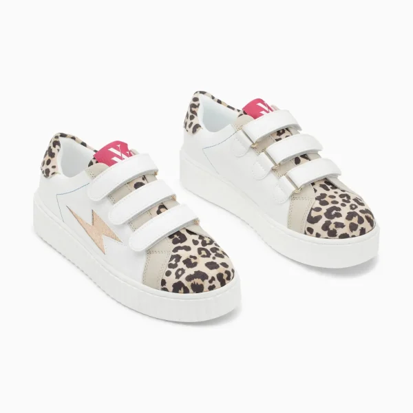 Vanessa Wu Baskets éclair Opaline blanc et léopard à scratchs< Baskets