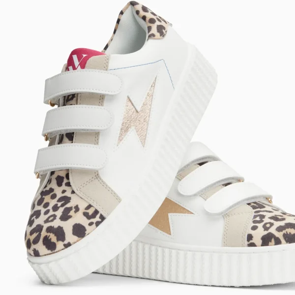 Vanessa Wu Baskets éclair Opaline blanc et léopard à scratchs< Baskets