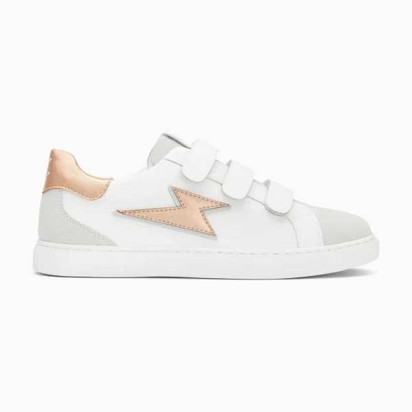 Vanessa Wu Baskets éclair Sadie blanc et rose gold à scratchs< Baskets