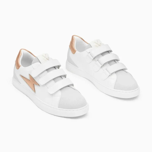 Vanessa Wu Baskets éclair Sadie blanc et rose gold à scratchs< Baskets