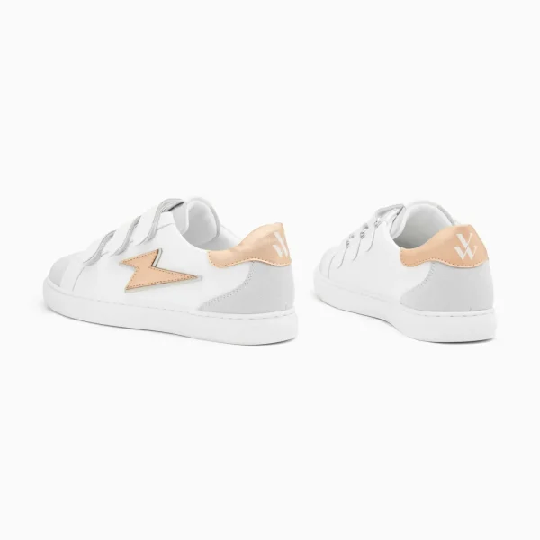 Vanessa Wu Baskets éclair Sadie blanc et rose gold à scratchs< Baskets