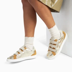 Vanessa Wu Baskets éclair Sadie or et beige à scratchs< Baskets