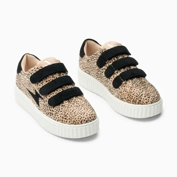 Vanessa Wu Baskets éclair Sophie guépard et noir à scratchs< Baskets