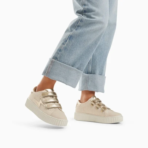 Vanessa Wu Baskets éclair Summer beige et or à scratchs< Baskets