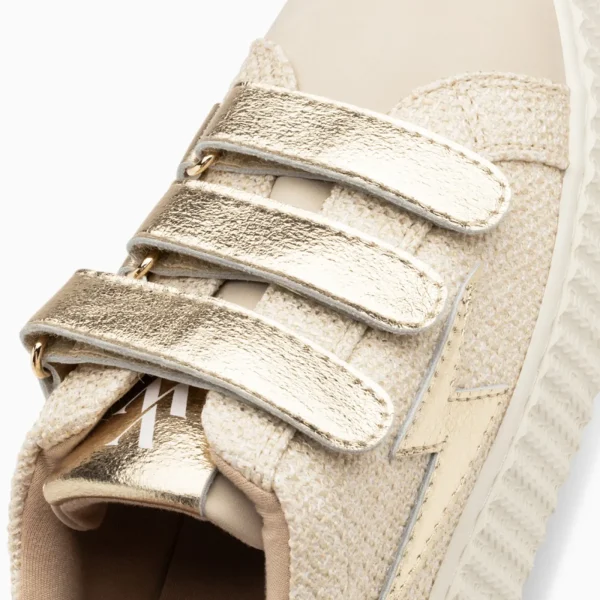 Vanessa Wu Baskets éclair Summer beige et or à scratchs< Baskets