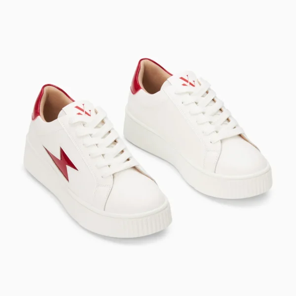 baskets_clair_tiff_blanc__2.webp Vanessa Wu Baskets éclair Tiff blanc et rouge verni à lacets< Baskets