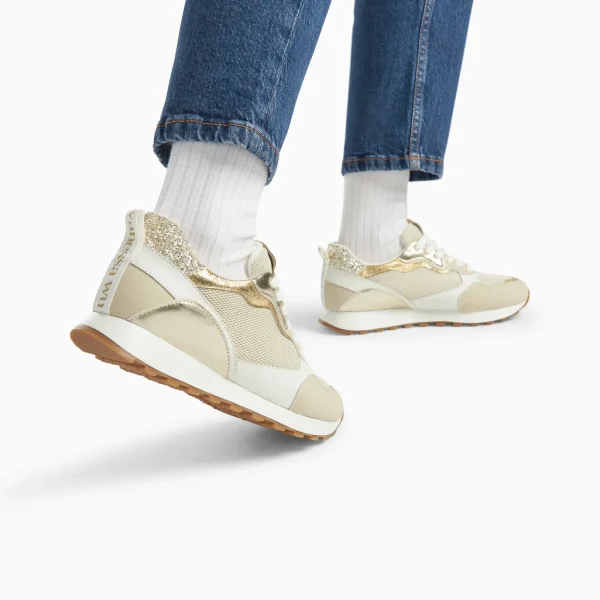 Vanessa Wu Baskets Fiona beige et or à semelle running< Baskets