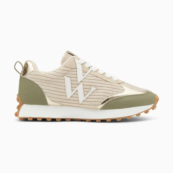 Vanessa Wu Baskets monogramme Athénaïs beige et kaki à semelle running< Baskets