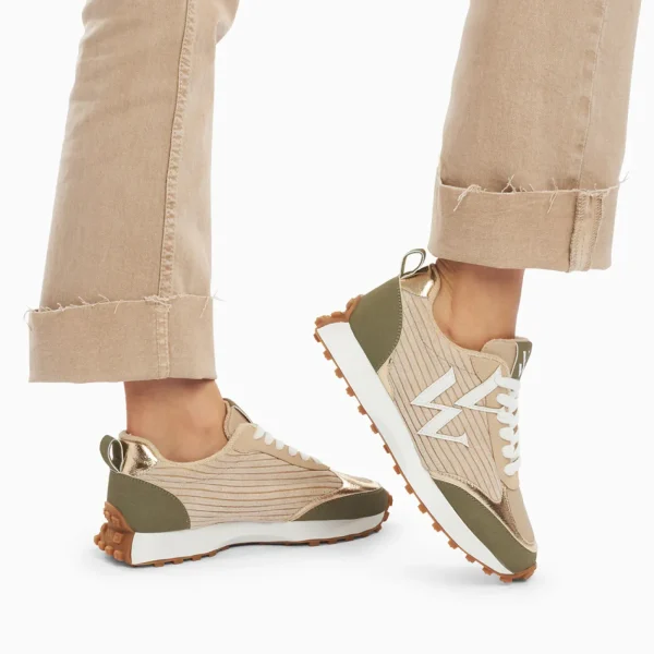Vanessa Wu Baskets monogramme Athénaïs beige et kaki à semelle running< Baskets