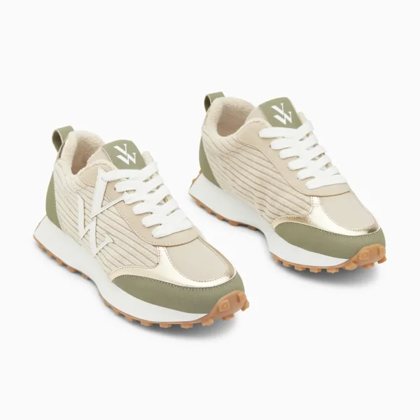 Vanessa Wu Baskets monogramme Athénaïs beige et kaki à semelle running< Baskets