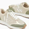 Vanessa Wu Baskets monogramme Athénaïs beige et kaki à semelle running< Baskets