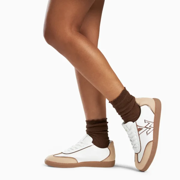 Vanessa Wu Baskets monogramme Charlize blanc et beige à semelle rétro< Baskets