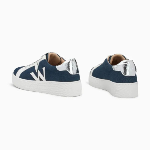Vanessa Wu Baskets monogramme Gaïa denim et blanc à lacets argent< Baskets