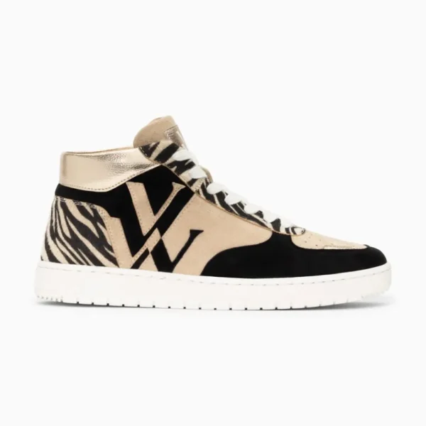 Vanessa Wu Baskets monogramme Judy montantes noir et beige à lacets< Baskets