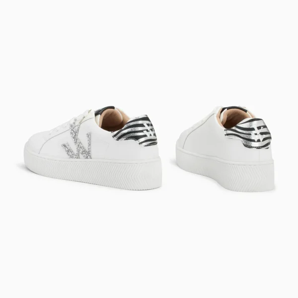 Vanessa Wu Baskets monogramme Lou blanc et argent à lacets< Baskets