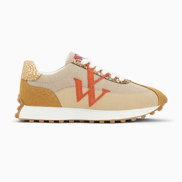 Vanessa Wu Baskets monogramme Mona beige et orange à semelle running< Baskets