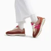 Vanessa Wu Baskets monogramme Mona beige et brique à semelle running< Baskets