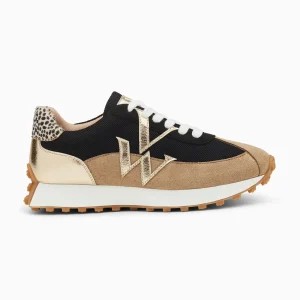 Vanessa Wu Baskets monogramme Pia beige et noir à semelle running< Baskets