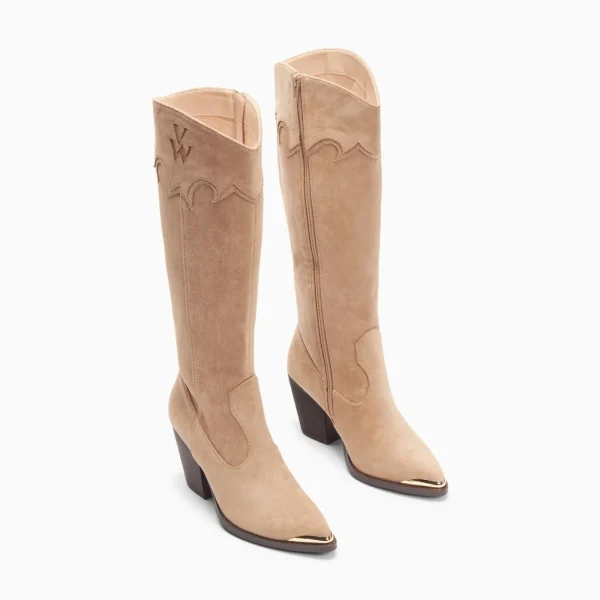Vanessa Wu Bottes santiags Maud beiges à talon< Bottes, Cuissardes