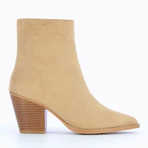 Vanessa Wu Bottines à talon Julia en suédine beige< Bottines