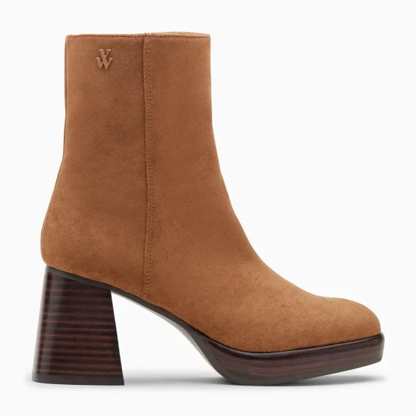 Vanessa Wu Bottines Marina camel à plateforme et talon bois< Bottines
