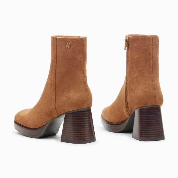 Vanessa Wu Bottines Marina camel à plateforme et talon bois< Bottines