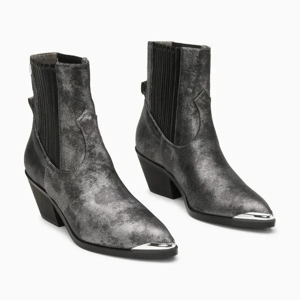 Vanessa Wu Bottines santiags Appoline anthracite à talon< Bottines