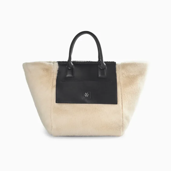 Vanessa Wu Cabas Christiane beige et noir en fausse fourrure< Sacs
