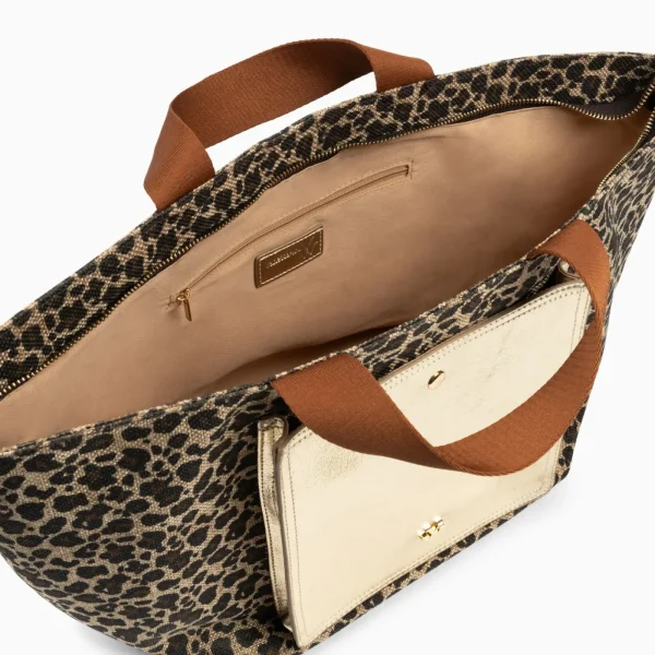 Vanessa Wu Cabas Iris léopard à pochette or< Sacs