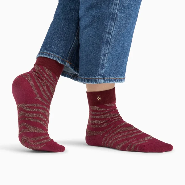 Vanessa Wu Chaussettes Brianna bordeaux et zébré or< Chaussettes